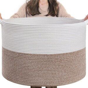 XXXLarge Cotton Rope Basket 21.7" x21.7"x13.8" Woven Baby Laundry Blanket Basket